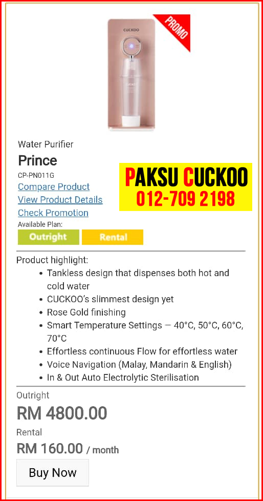 11 penapis air cuckoo prince top model review spec spesifikasi harga cara beli agen ejen agent price pasang sewa rental cuckoo water purifier di Teluk Kalung, Wakaf Tapai, Putera Jaya,