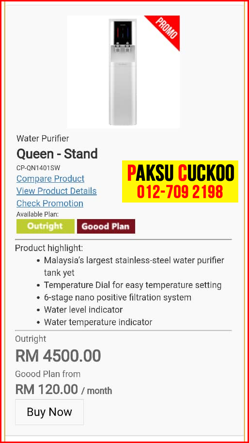12 penapis air cuckoo queen stand model review spec spesifikasi harga cara beli agen ejen agent price pasang sewa rental cuckoo water purifier Manek Urai, Dabong, Nenggiri, Paloh