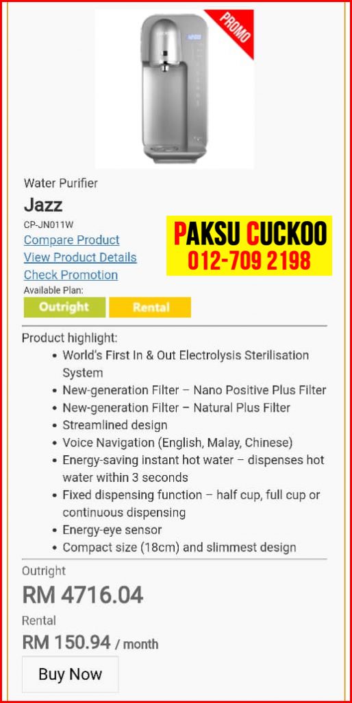 6 penapis air cuckoo jazz model review spec spesifikasi harga cara beli agen ejen agent price pasang sewa rental cuckoo water filter di Batang Sadong, Batang Lupar, Lubok Antu,