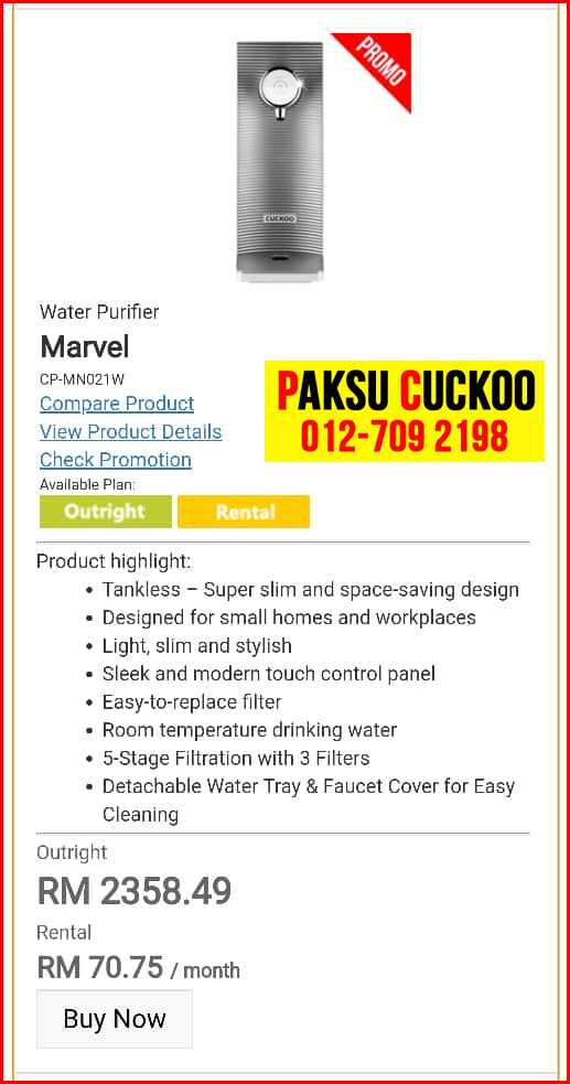 9 penapis air cuckoo marvel top model review spec spesifikasi harga cara beli agen ejen agent price pasang sewa rental cuckoo water purifier Lawas, Opar, Tasik Biru, Tanjung Datu,