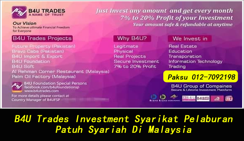 B4U Trades Investment Syarikat Pelaburan Patuh Syariah Di Malaysia company investment terbaik di malaysia pendapatan pasif patuh syariah di malaysia b4u trades fatwa halal haram