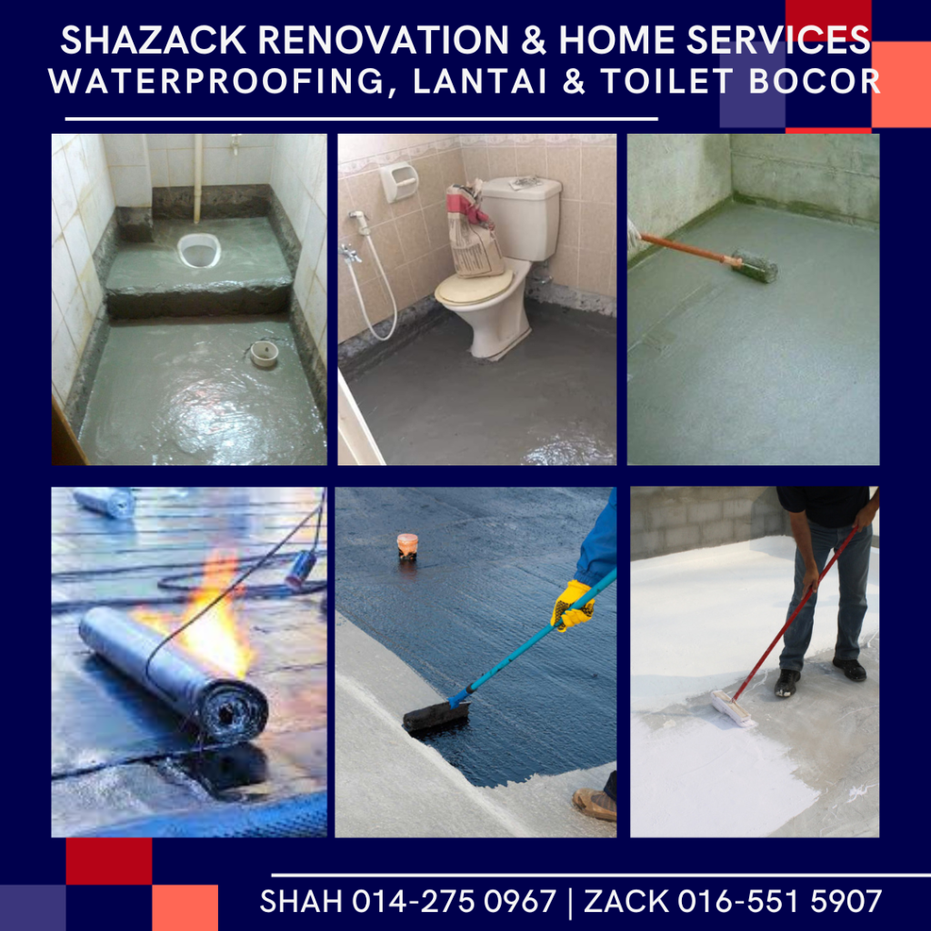 khidmat repair atasi masalah lantai toilet tandas slab bumbung balkoni yang bocor dan serap air dengan kontraktor waterproofing di pontian